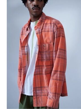 Urban Outfitters Orange and Blue Plaid Shirt Jacket